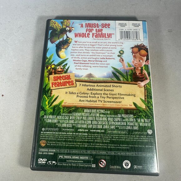 The Ant Bully Full-Screen DVD 2006 Julia Roberts Nicolas Cage Animated Movie - Picture 2 of 3